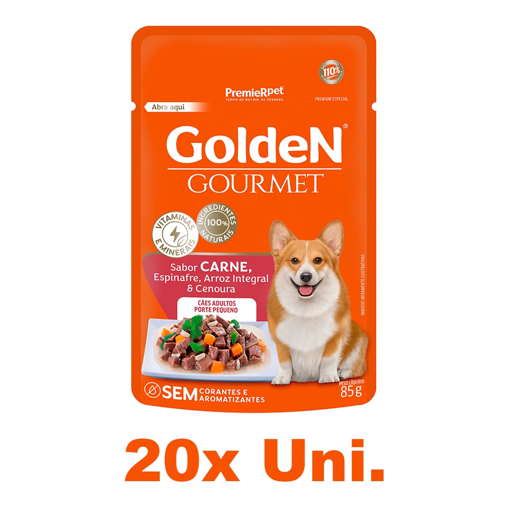 Sachê GoldeN Gourmet Cães Adultos Porte Pequeno Carne 85g – 20 Uni.