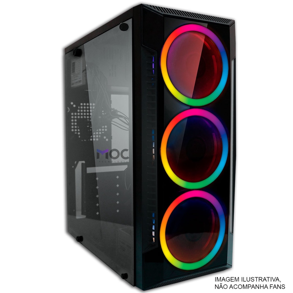 Gabinete Gamer Frontal de Acrílico e Lateral de Vidro USB, Áudio Brazil PC