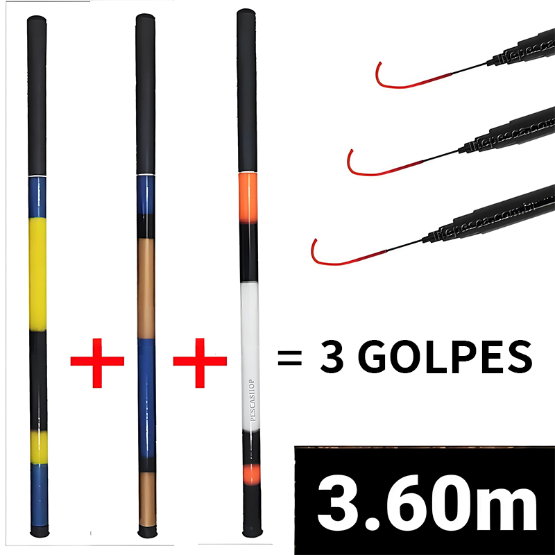 Kit 3 Varas Telescópicas Lisa / 3,60M – 40% Carbono – C.W 8-18lbs