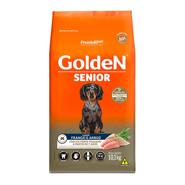 Ração Golden Senior Mini Bits para Cães Adultos de Pequeno Porte Sabor Frango e Arroz – 10Kg