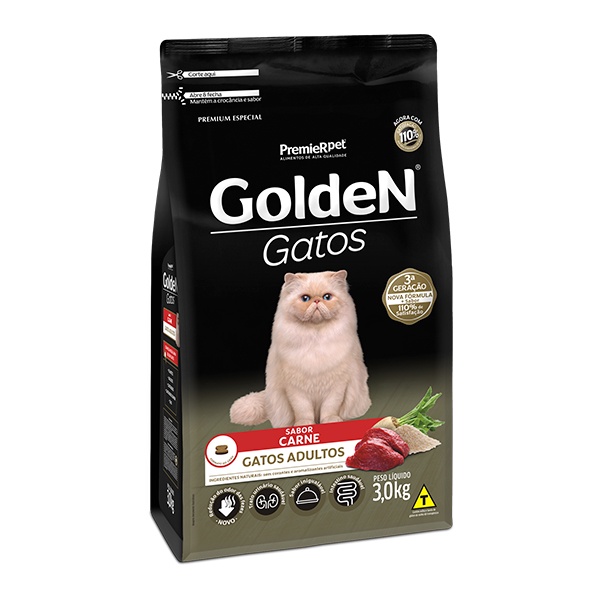 Ração Golden para Gatos Adultos Sabor Carne – 3Kg