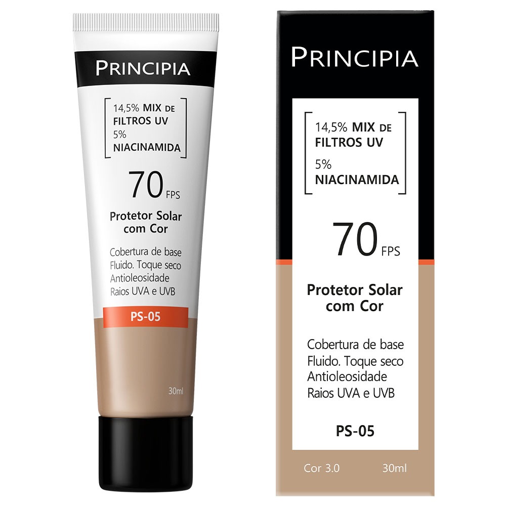 Principia Protetor Solar PS-05 Cor 3.0 c/ 14,5% Mix de Filtros UV + 5% Niacinamida FPS 70 – 30ml