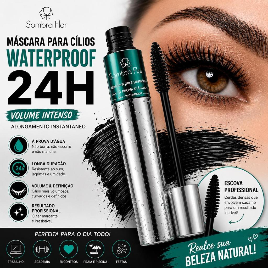 Sombra Flor Máscara para Cílios Waterproof 24h Volume Intenso Alongamento Longa Duração