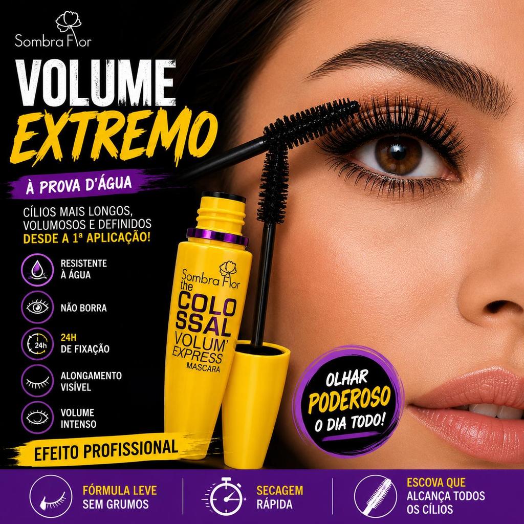 Máscara para Cílios Volume Extremo À Prova D Água Alongamento Instantâneo 24h