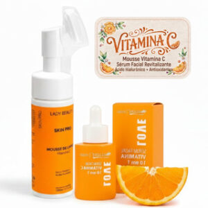 Kit Skincare Vitamina C Completo: Mousse Limpeza Pele + Sérum Facial Clareador Presente Namorada