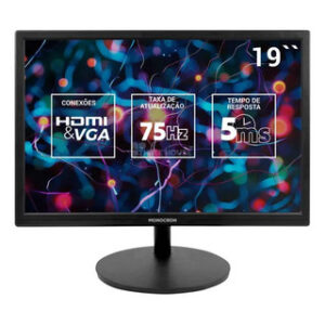 Monitor Monocron Office, 19 Pol., TN, HD, 75Hz, HDMI/VGA, MN19R1, Preto