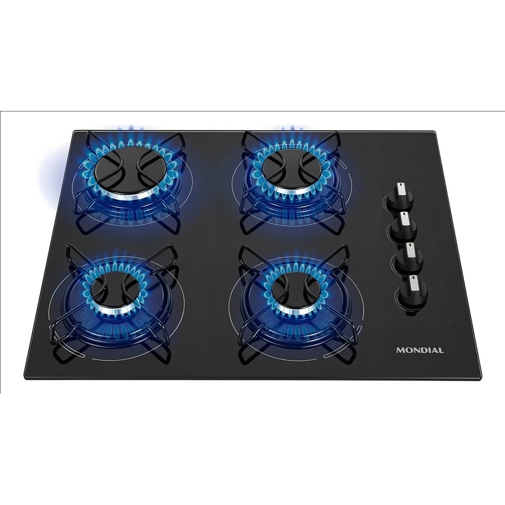 Cooktop A Gás 4 Bocas Mondial Preto E Inox Bivolt