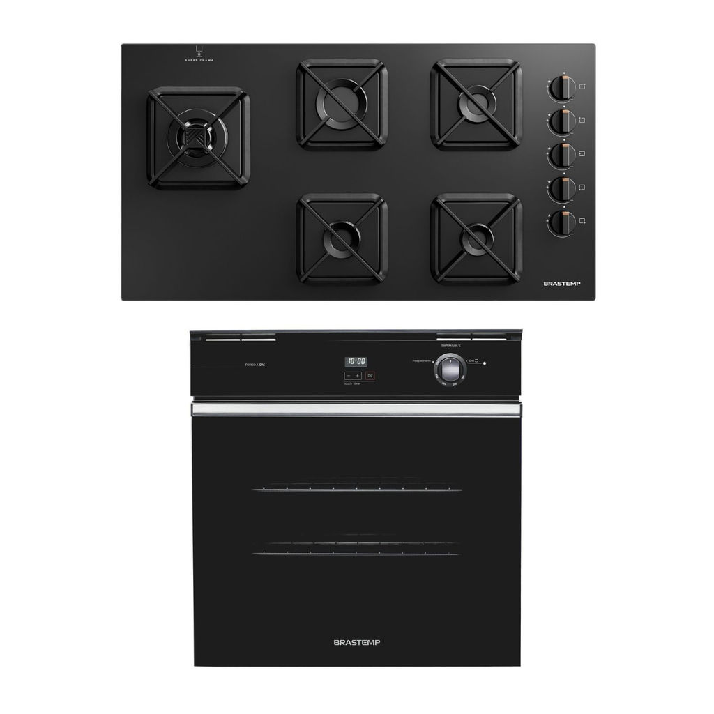 Combo Cooktop 5 Bocas a Gás Cor Preto + Forno de Embutir a Gás 78 Litros Brastemp (BDS85AE + BOA84AE) – BD85_BO8A_CJ