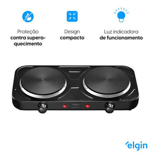 Cooktop Elétrico Portátil 2 Bocas Elgin 2000W com Vidro Temperado FG02 para Cozinha e Camping