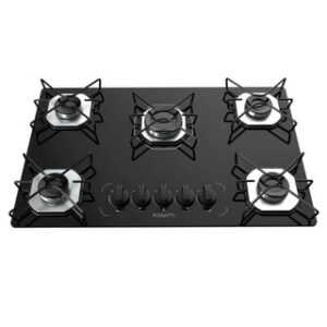 Cooktop Fogatti à Gás FGT 5 Bocas Vidro Preto Flange Inox Bivolt – Acendimento Automático