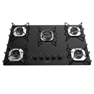 Cooktop Fogatti à Gás FGT 5 Bocas Vidro Preto Flange Inox Bivolt – Acendimento Automático