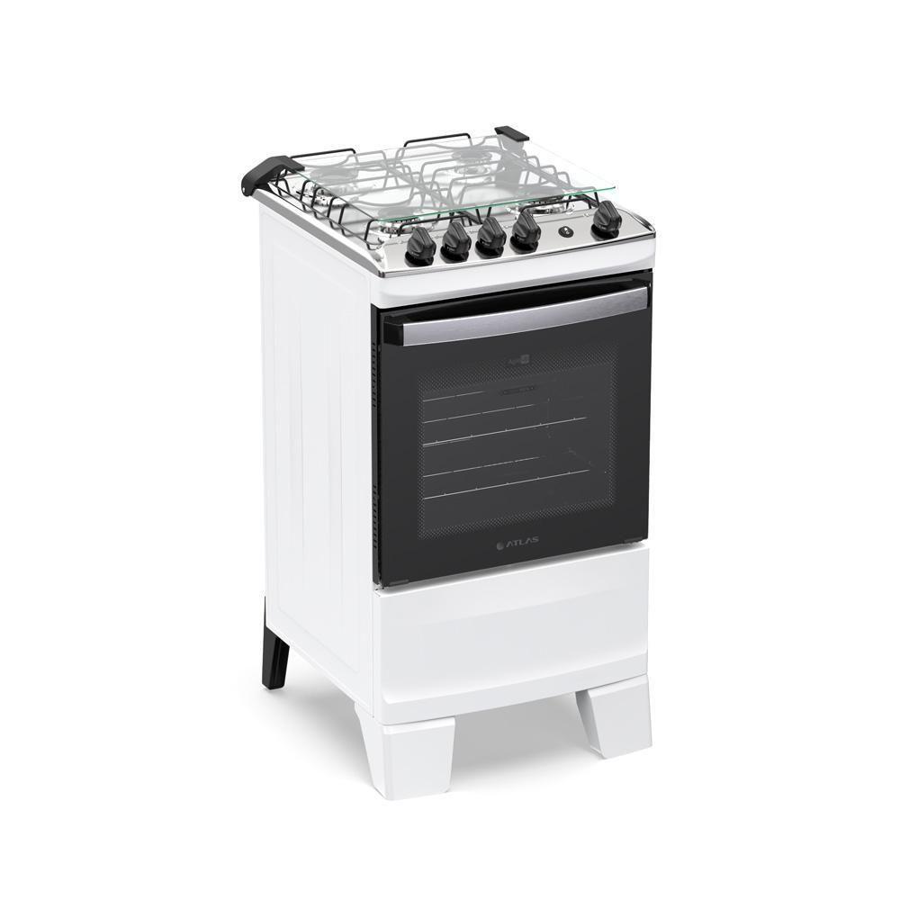 Fogão 4 Bocas Atlas Agile Up Com Mesa De Inox A Gás Bivolt Branco