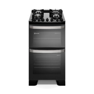 Fogão 4 bocas Electrolux Preto Experience Mesa de Vidro, 2 Fornos e Grade de Ferro Fundido (FE4DB)