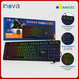 Teclado Gamer LED Com Fio USB Preto RGB Anti Ghosting Multimídia