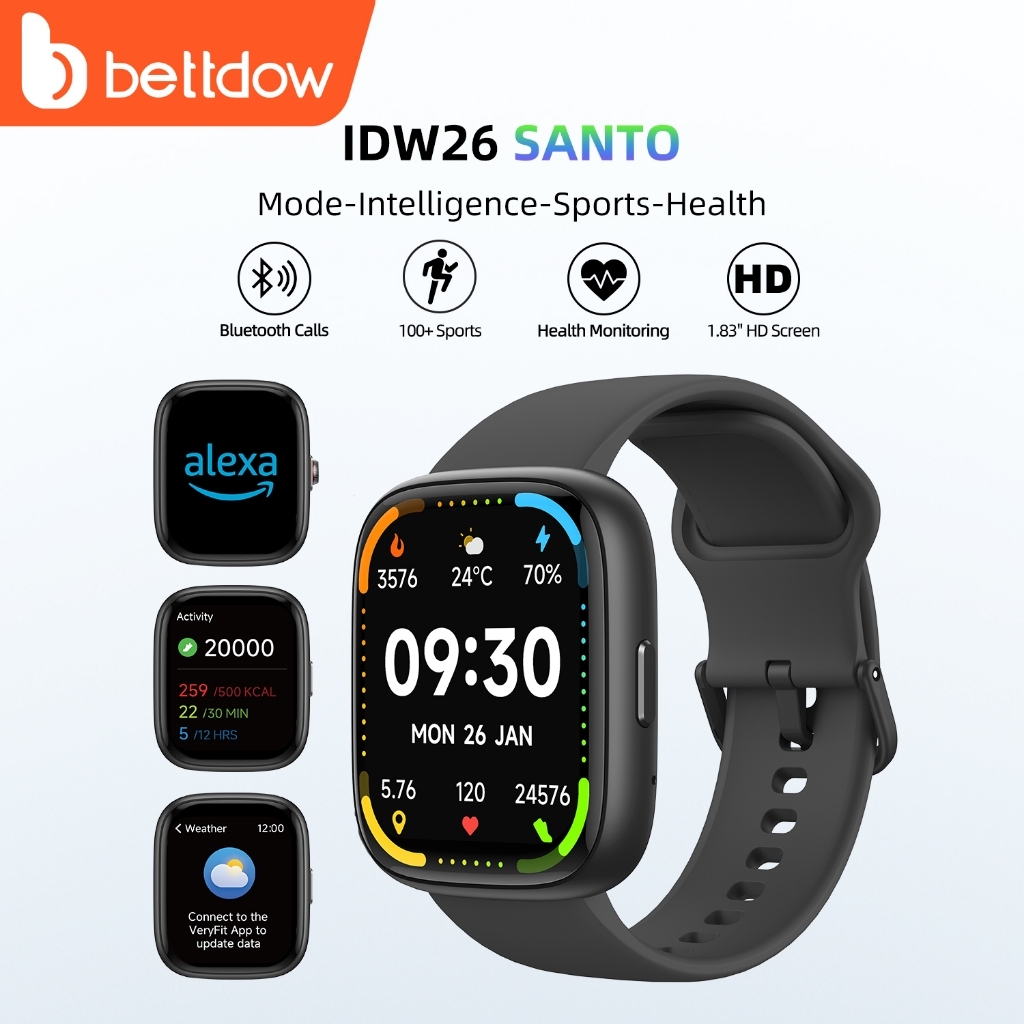 Bettdow Smartwatch com Alexa assistente de voz Frequência cardíaca chamada Bluetooth