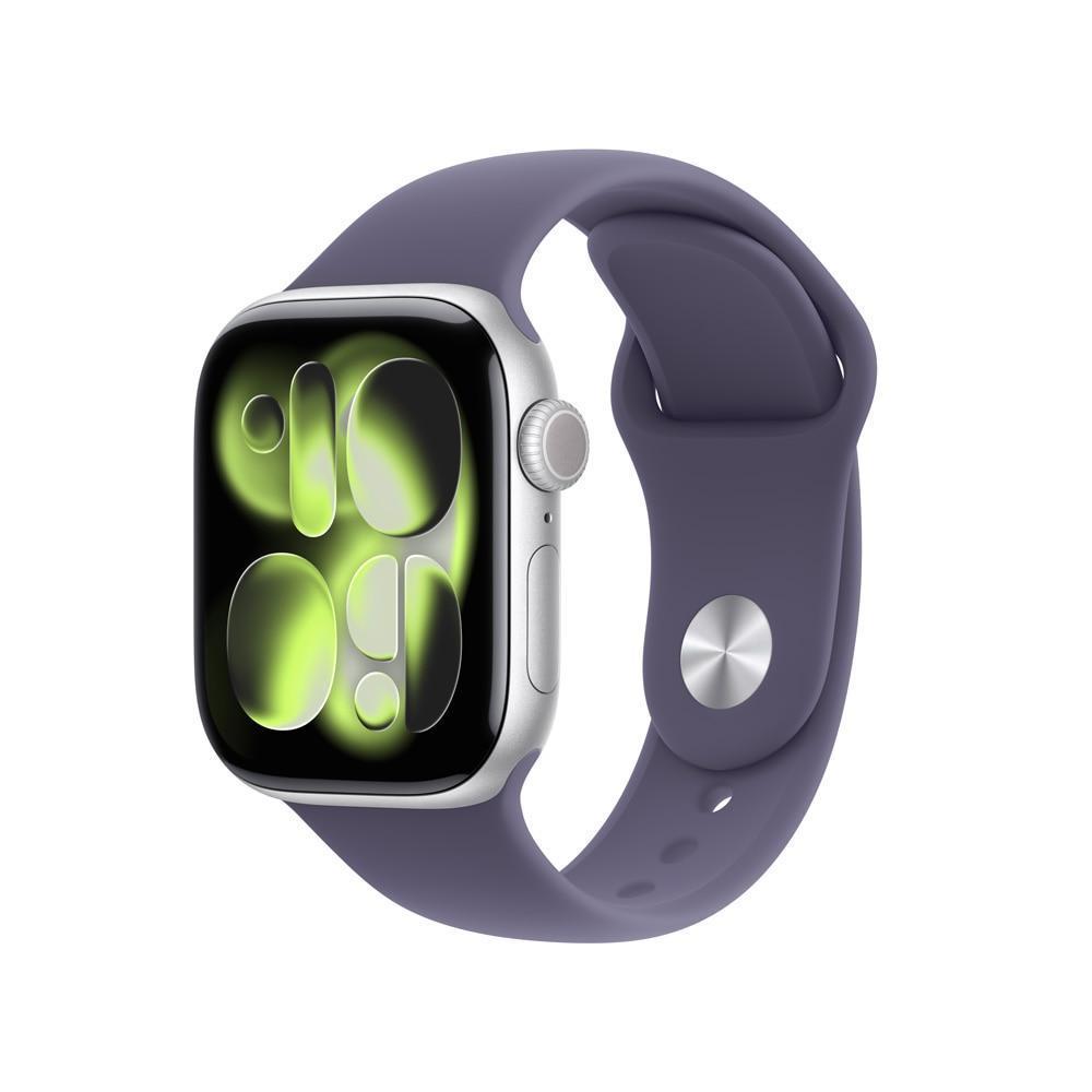 Apple Watch Series 11 GPS + Cellular – Caixa prateada de alumínio – 42 mm – Pulseira esportiva roxo-névoa – P/M