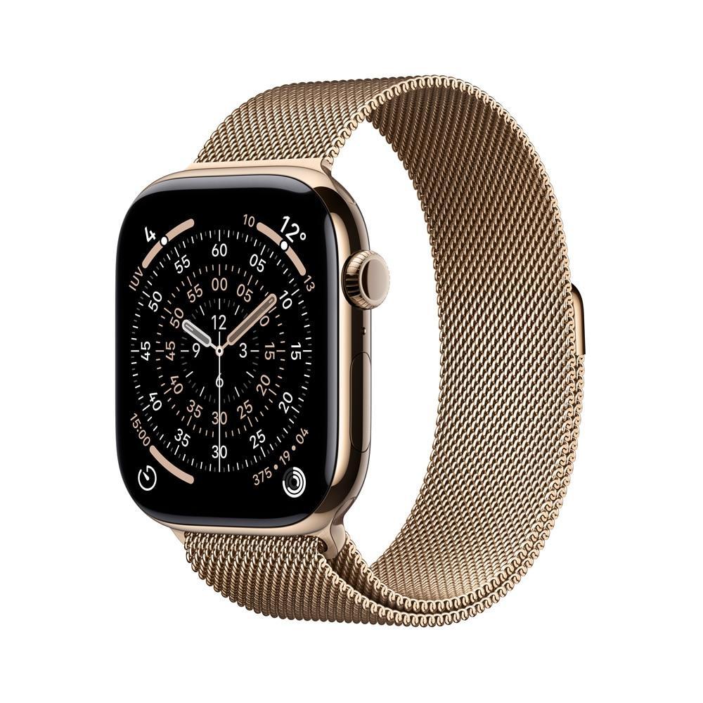 Apple Watch Series 11 GPS + Cellular – Caixa dourada de titânio – 46 mm – Pulseira dourada estilo milanês – P/M