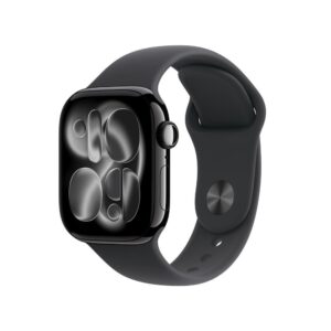 Apple Watch Series 11 GPS + Cellular – Caixa preta brilhante de alumínio – 42 mm – Pulseira esportiva preta – M/G