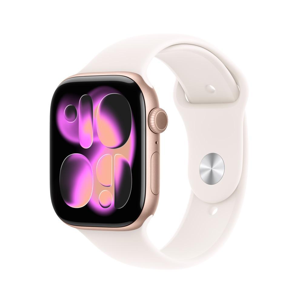 Apple Watch Series 11 GPS + Cellular – Caixa cor de ouro rosa de alumínio – 46 mm – Pulseira esportiva blush-clara – M/G