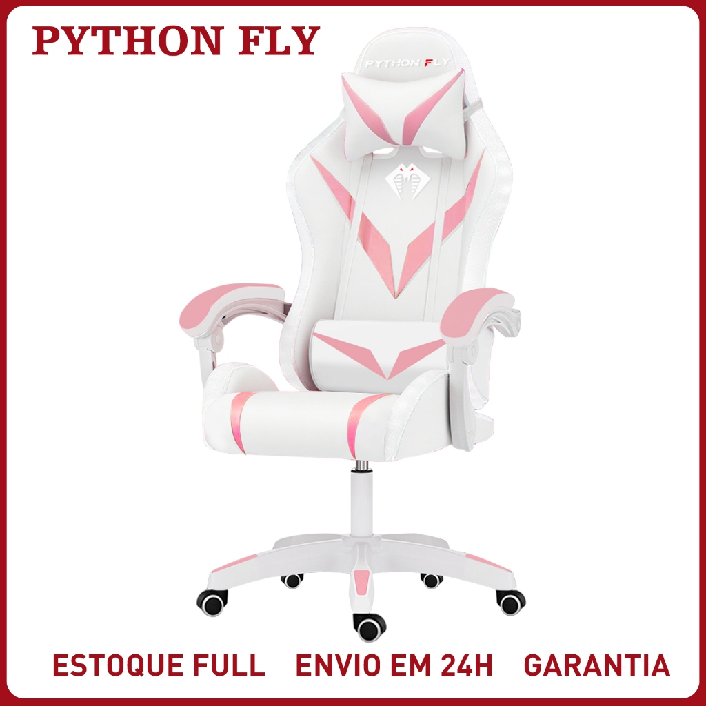 Cadeira Gamer Reclinável RGB LED com Controle, Ergonômica, Giratória, Suporta 150kg, Estofado PU Reclinável Estofado