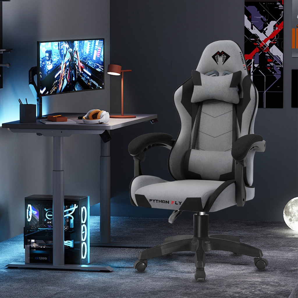 Cadeira Gamer Ergonômica Reclinável Tecido Respirável – Suporte 150kg, Apoio Lombar e Pés, Base Metálica