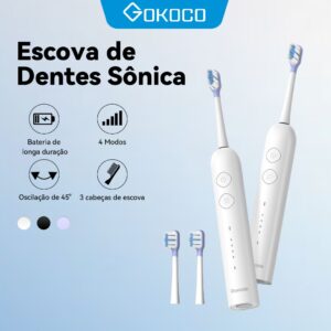 GOKOCO Escova de dentes elétrica sônica Movimento de varredura 45°evibrações alta frequência Quatro modos e três níveis