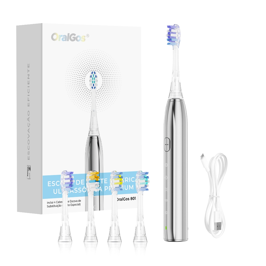 Escova de dentes elétrica OralGos, vibração/minuto 36.000 vezes, IPX7 à prova d’água, 5 modos, 4 cabeças de escova, carr