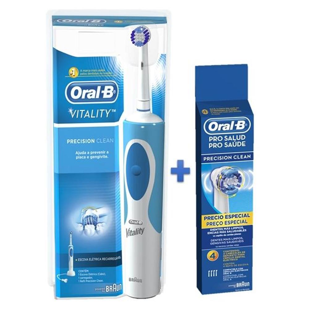 Escova Elétrica Oral-b Vitality D12 110V + Refil Oral-B Precision clean com 4 unidades