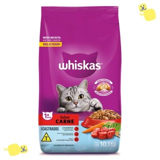 Ração Whiskas 10Kg Ração Gato Castrado Adulto 1+ Sabor Carne Ração para Gatos Castrados 10kg