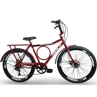 BICICLETA ARO 26 ESTILO MONARK BARRA CIRCULAR WOLF – A DISCO + MARCHA 7V
